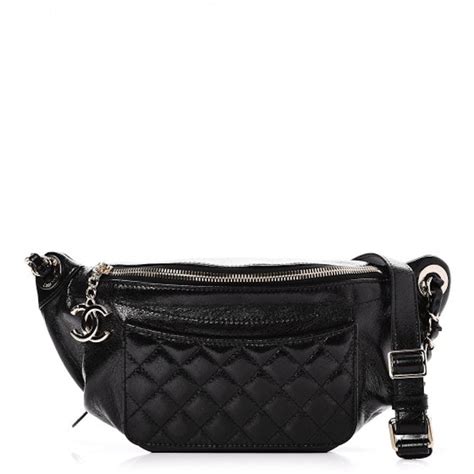 chanel fanny pack waist bag quilted diamond crumpled/glazed black|CHANEL Crumpled Glazed Lambskin Quilted Waist Bag Fanny .